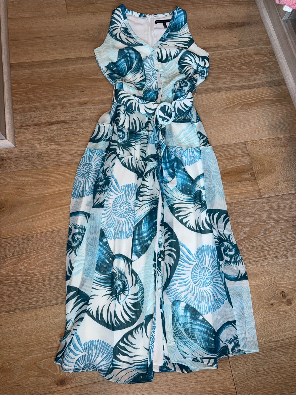 White House Black Market Teal and White Floral Shell-Print Maxi Dress